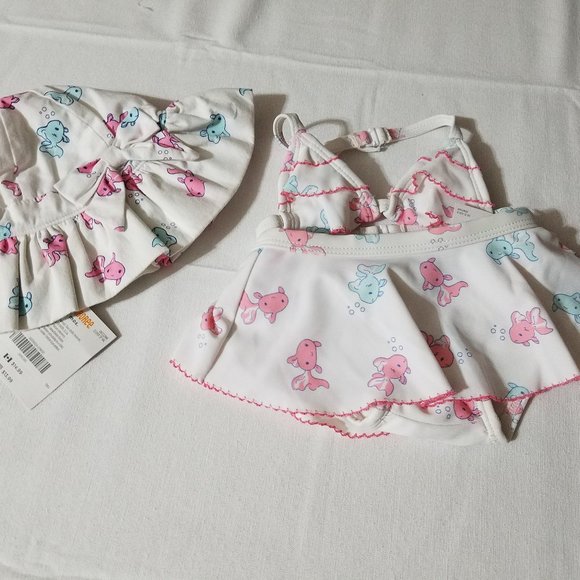 Gymboree Outlet Bubbly Baby 0-3 Month swimsuit & hat with chin strap NWT - Picture 1 of 3